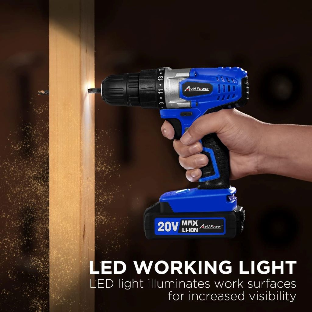 2025 AVID POWER cordless drill kit for DIY projects with variable speed and 22-piece bit set.