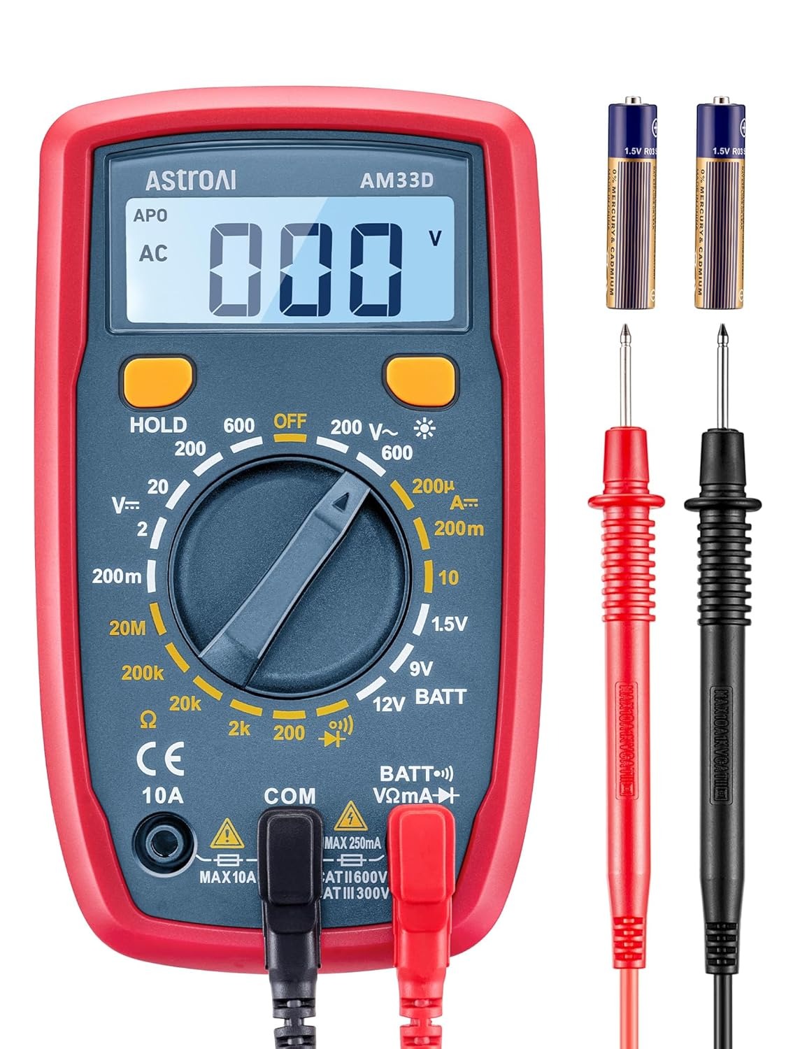 Blue AstroAI digital multimeter with clear display and multifunction measurement capabilities.