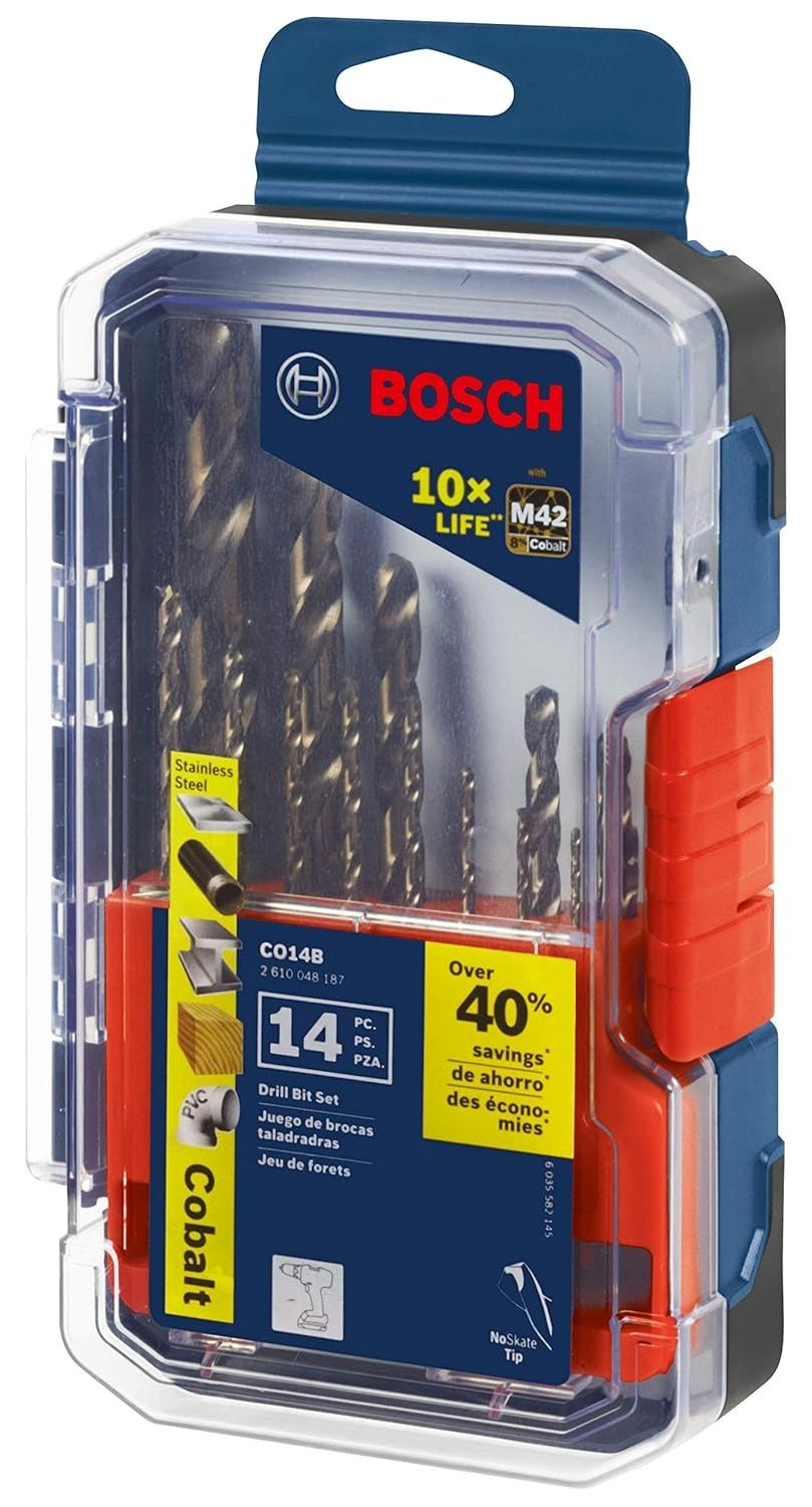 Bosch CO14B 14-piece cobalt drill bit set in carrying case for metal drilling