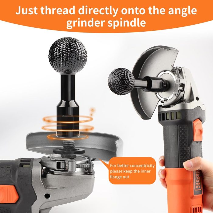 Boounyatin 360° Ball Gouge Angle Grinder Attachment – spherical steel grinding head with abrasive teeth for carving wood, bowls, logs, and sculptures