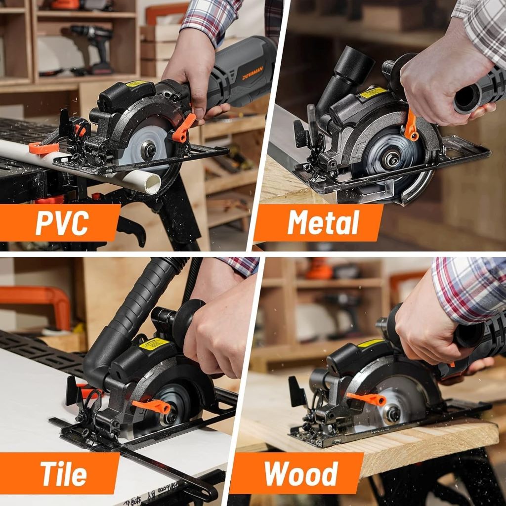Powerful lightweight DOVAMAN compact saw showing adjustable cutting depth