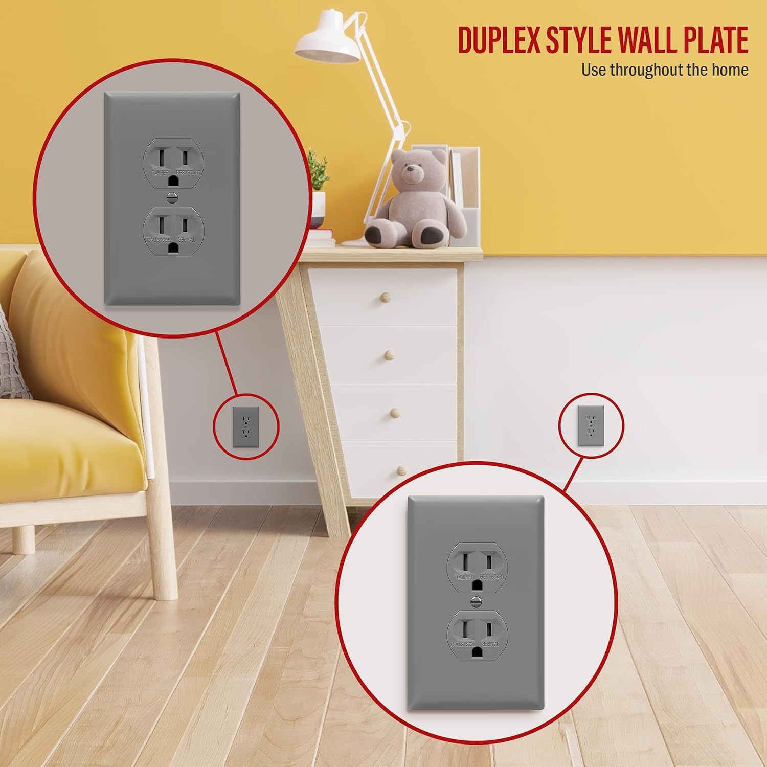 Glossy gray electrical outlet wall plates by ENERLITES, mid-size, 10-pack.