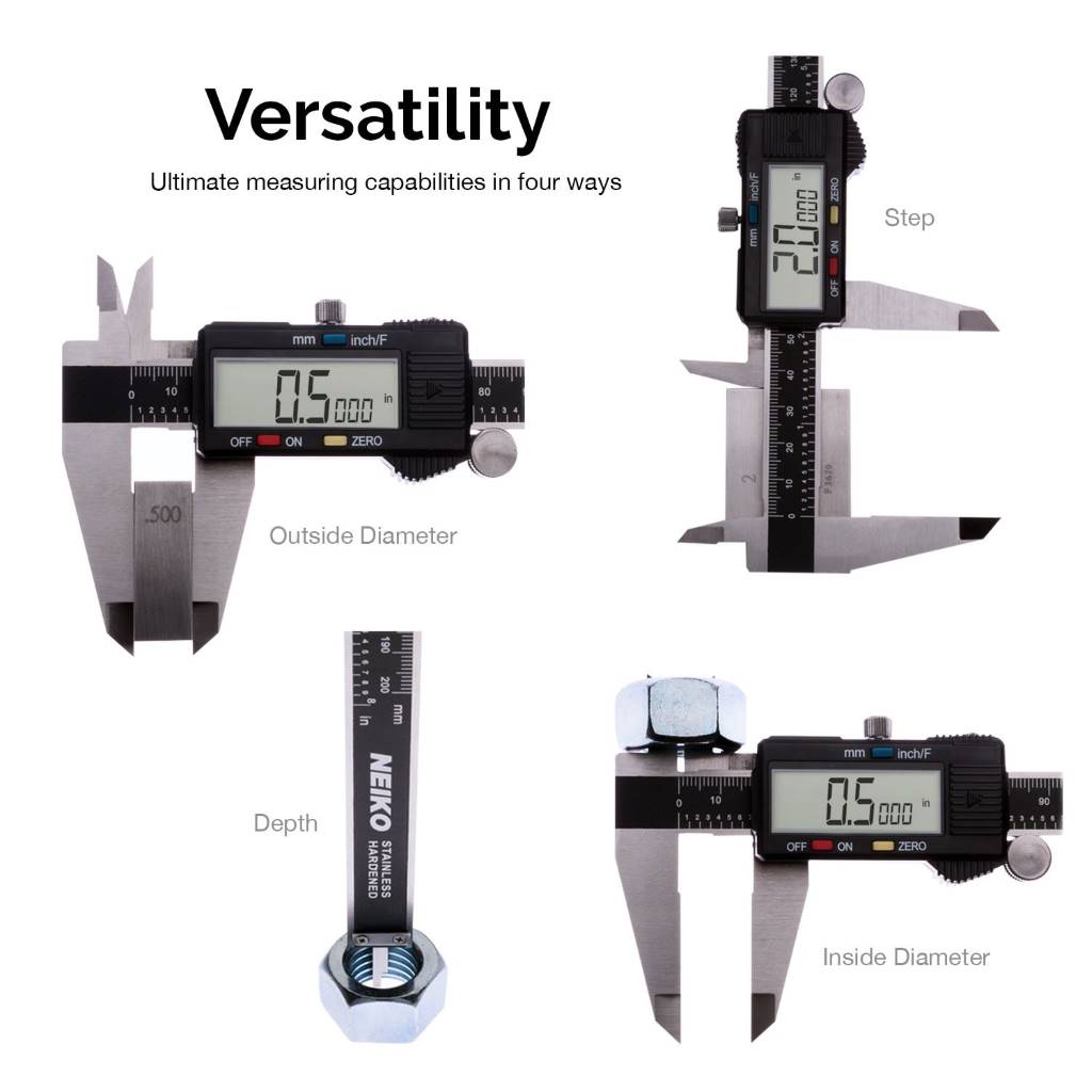 Polished stainless steel NEIKO digital caliper measuring tool for professional and DIY precision.