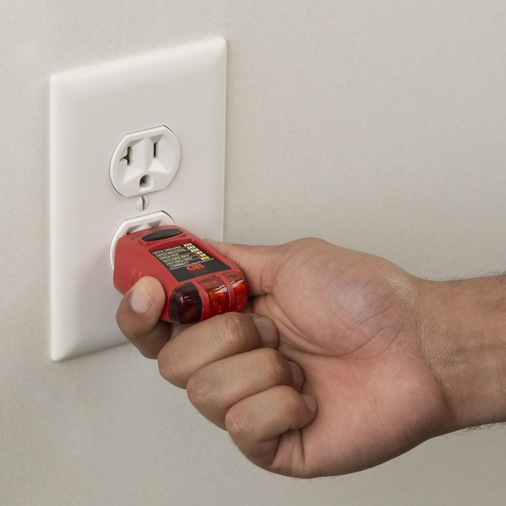 Red Gardner Bender GFI-3501 GFCI and circuit analyzer for home and extension cords.