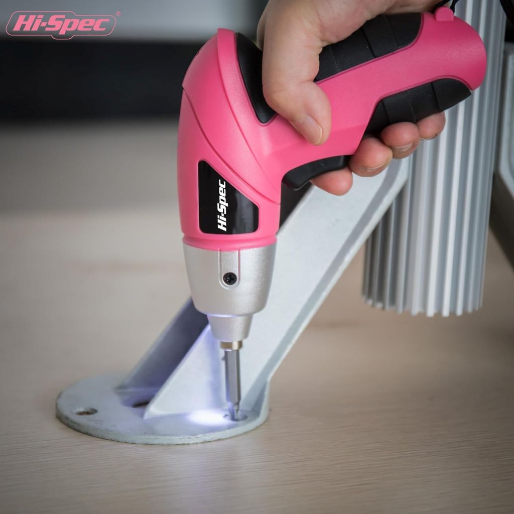 Hi-Spec pink cordless power screwdriver kit, lightweight and portable for home repairs