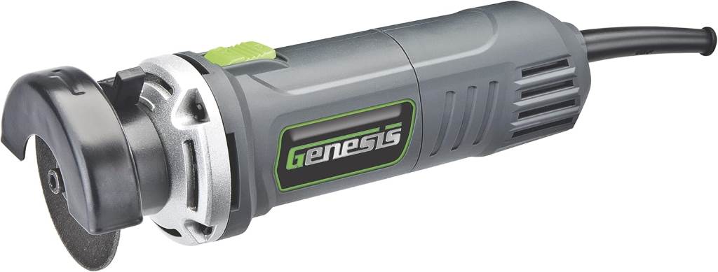 Genesis GCOT335 high-speed cutoff tool in action cutting through sheet metal