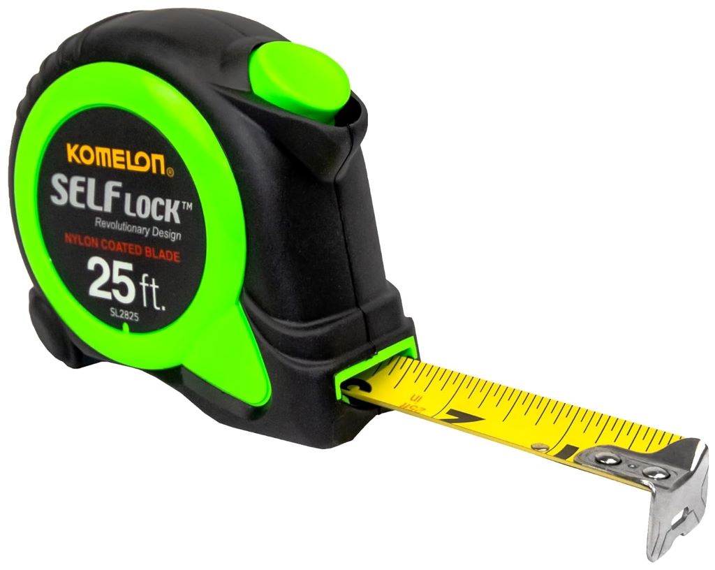 Komelon SL2825 Self-Lock 25ft tape measure with durable casing and clear markings