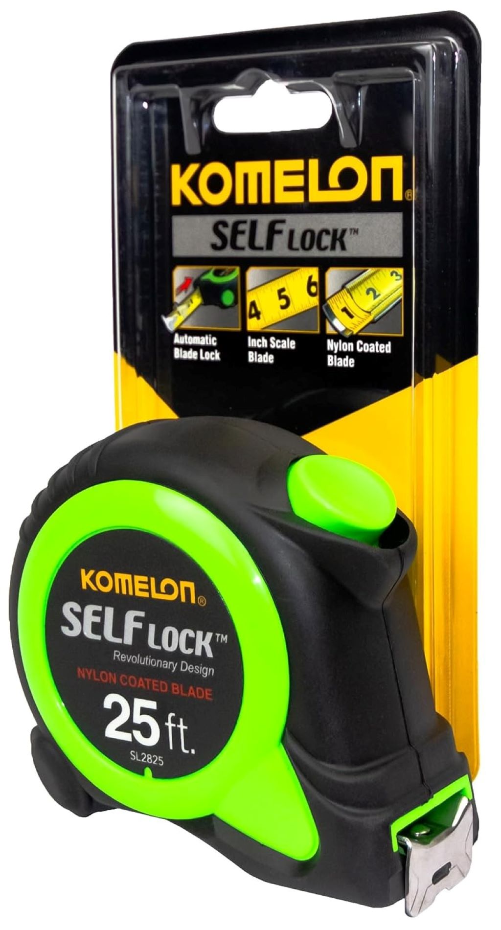 Compact Komelon SL2825 Self-Lock 25ft tape measure designed for accuracy and ease