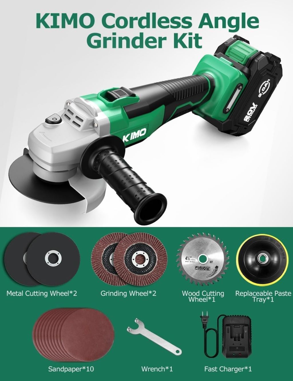 Portable KIMO 20V grinder tool kit with charger and durable cutting blade
