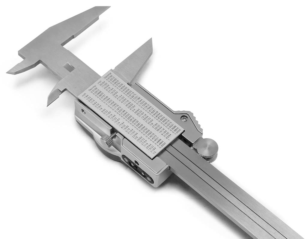 Smart stainless steel caliper with digital dial, LED display, and protective case