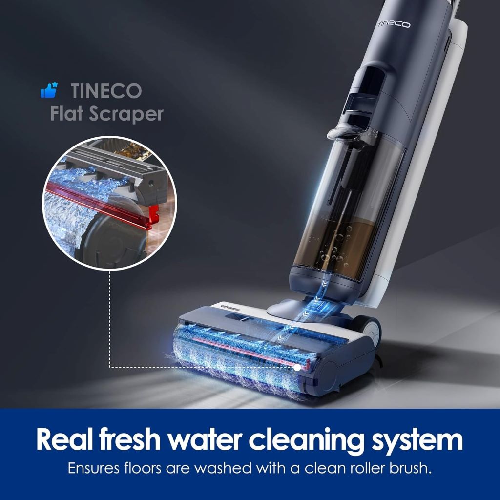 Tineco Floor ONE S5 cordless wet-dry vacuum mop in blue cleaning hard floors