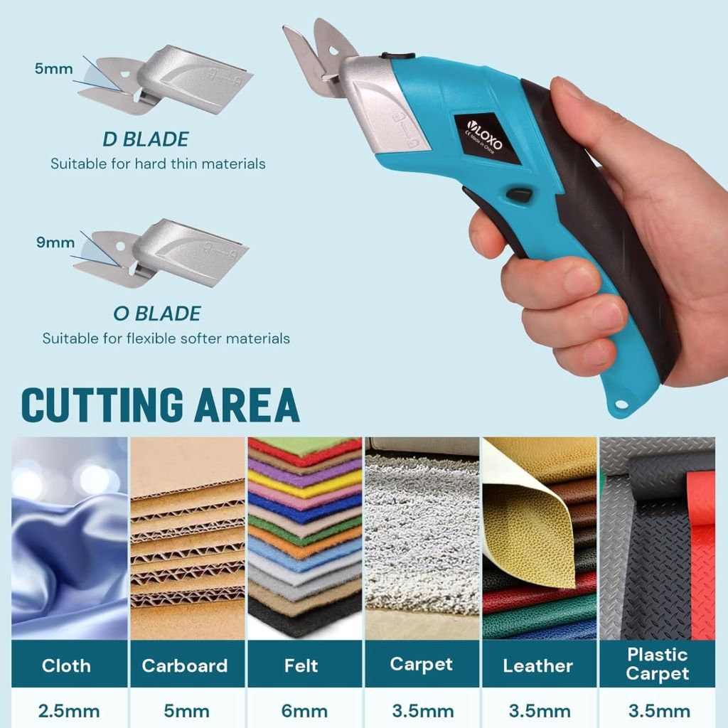 Rechargeable electric cutting tool for fabric, cardboard, carpet, leather, and felt