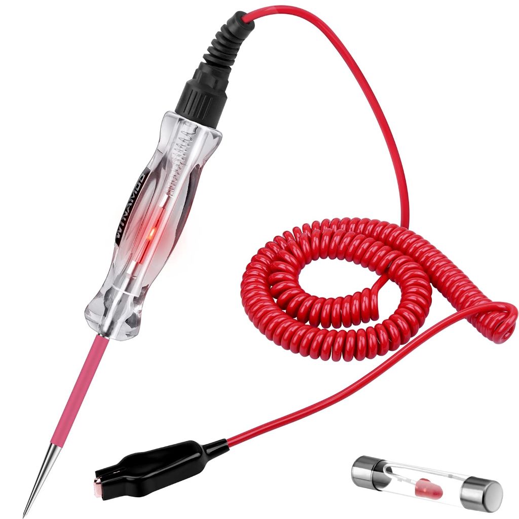 WINAMOO LED automotive circuit tester with extended spring wire testing car electrical systems.