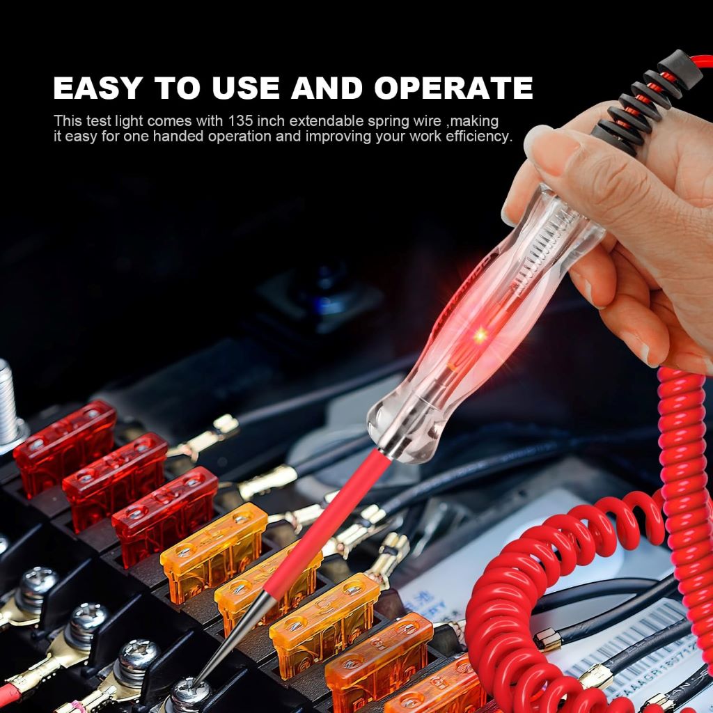 Mechanic using WINAMOO premium LED circuit tester for accurate automotive diagnostics.
