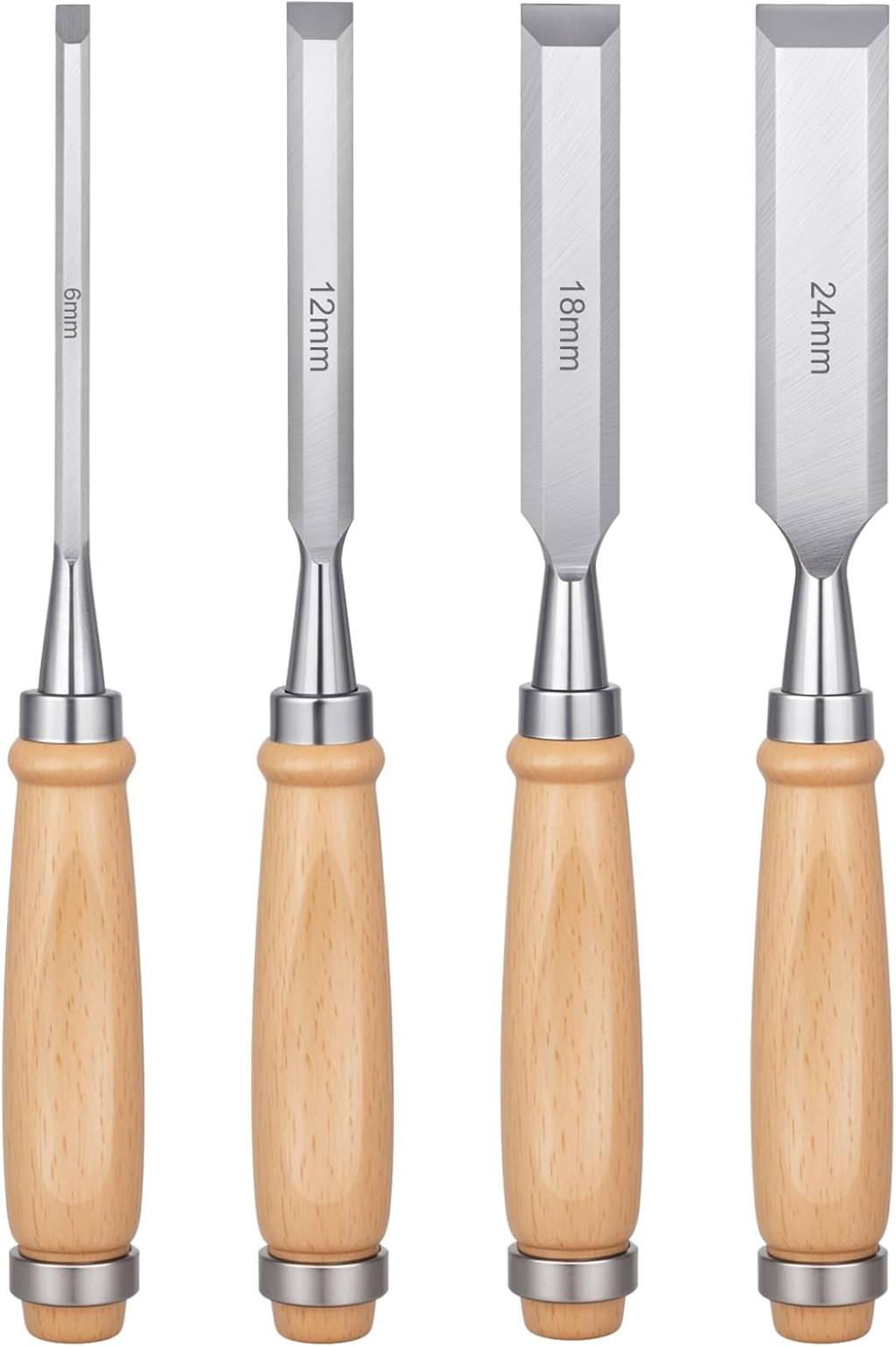 4-piece professional wood chisel set with bevel edges for precise woodworking