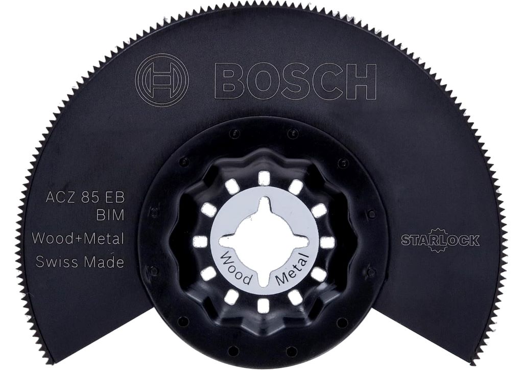 Close-up of Bosch 2609256943 ACZ 85 EB saw blade on a workbench