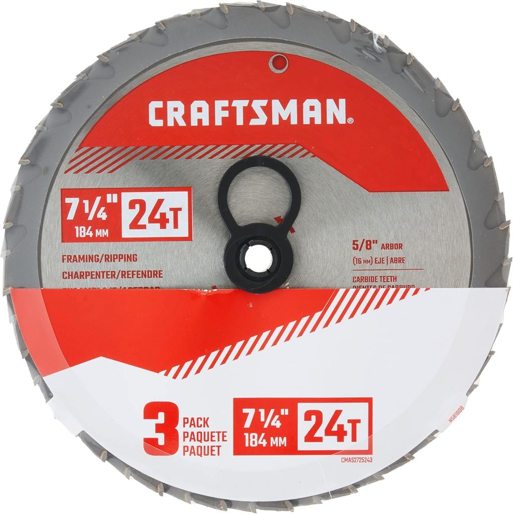 Set of three CRAFTSMAN miter saw blades, 7-1/4 inch, 24 teeth each.