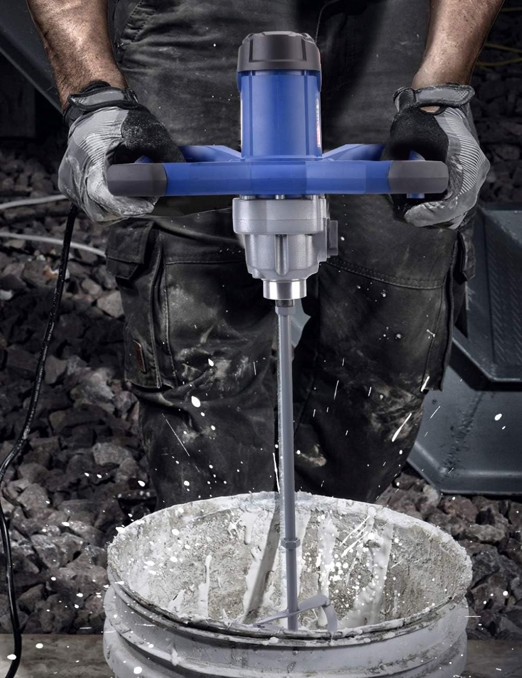 Handheld concrete mixer tool for cement, mortar, paint, and drywall mud