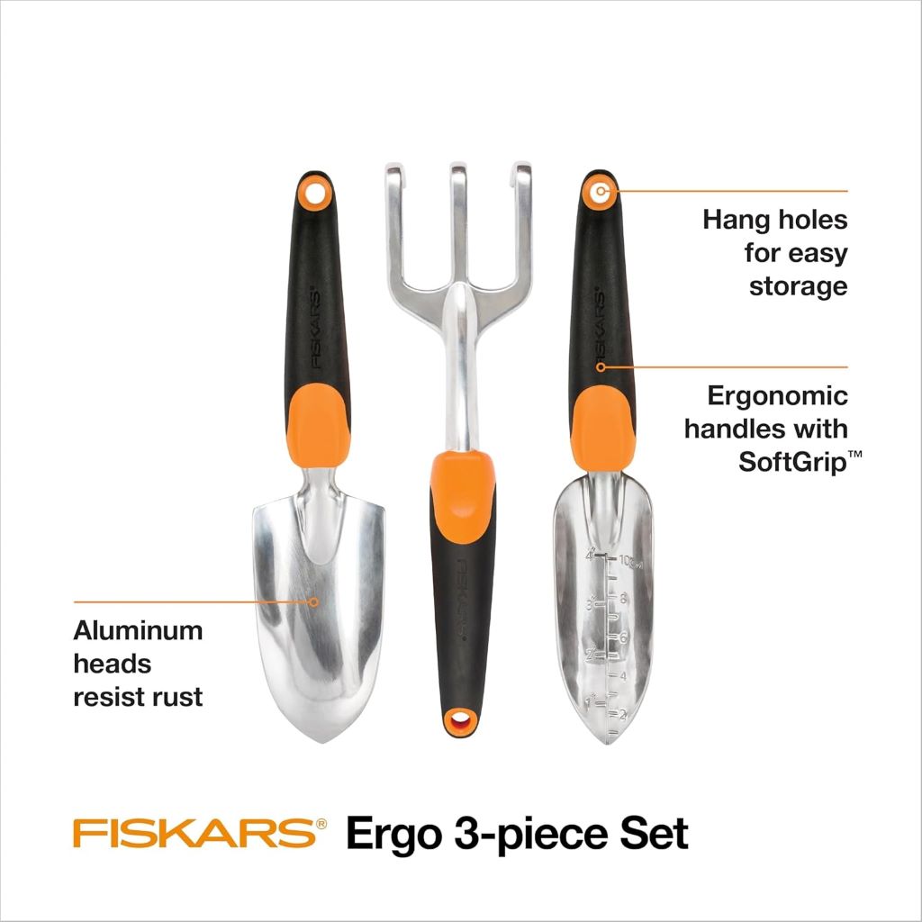 Durable Fiskars gardening kit featuring three essential ergonomic hand tools