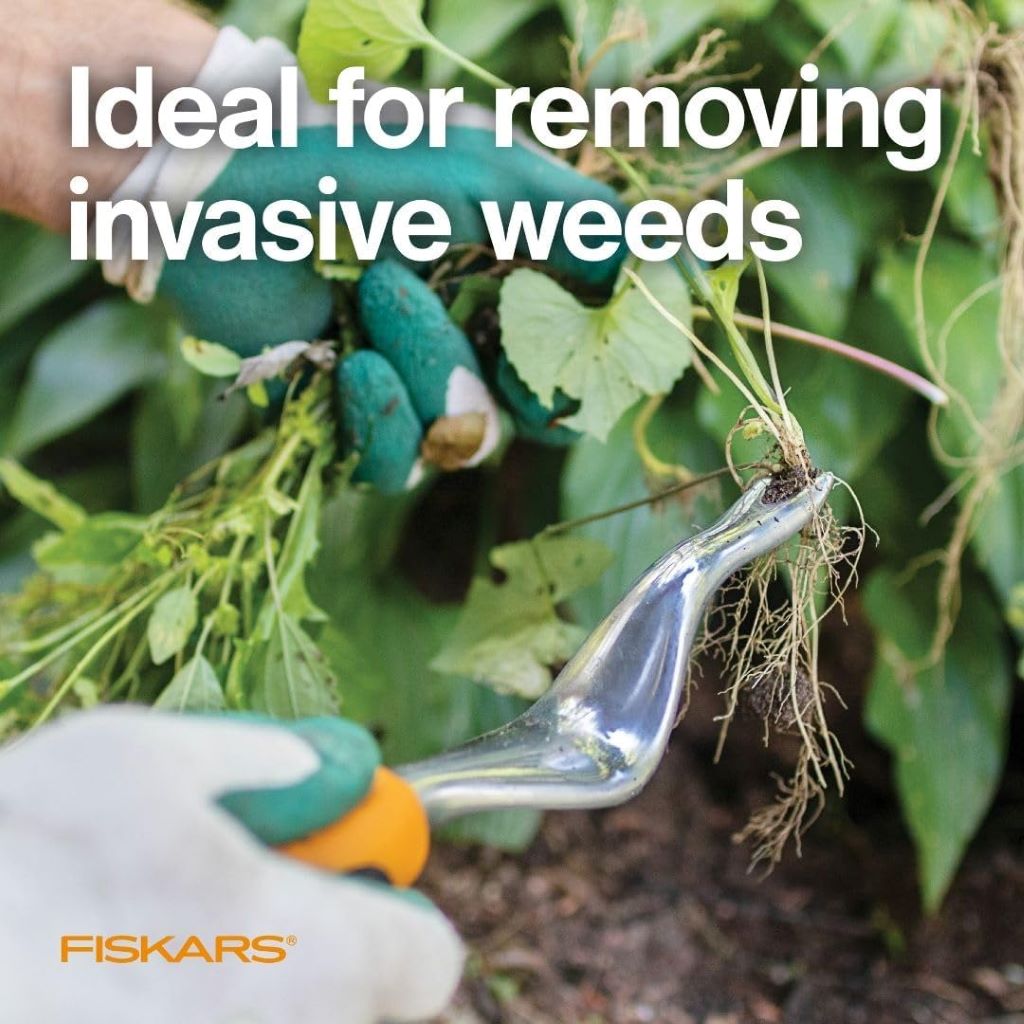 Fiskars Ergo Weeder tool ideal for pulling dandelions, thistles, and deep roots