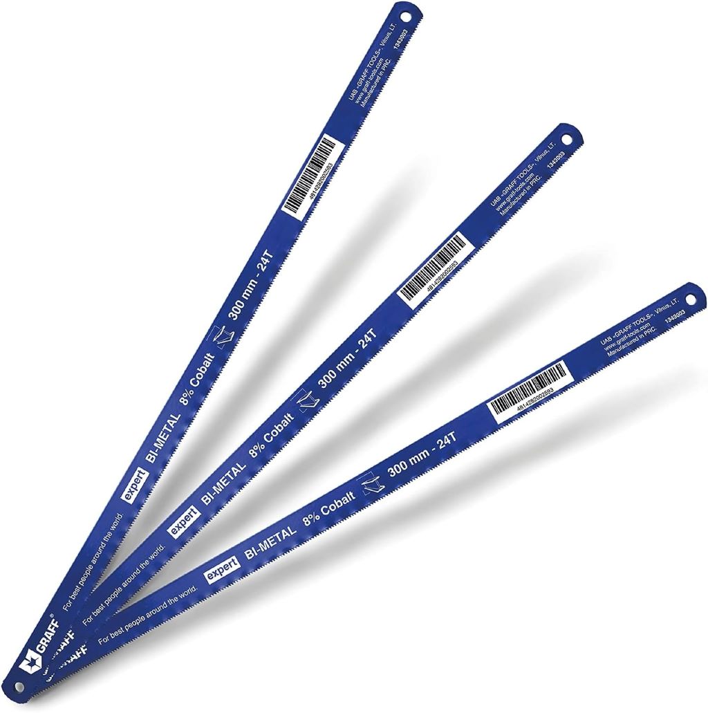 GRAFF 12-inch 8% cobalt hacksaw blades for cutting stainless steel and metal.