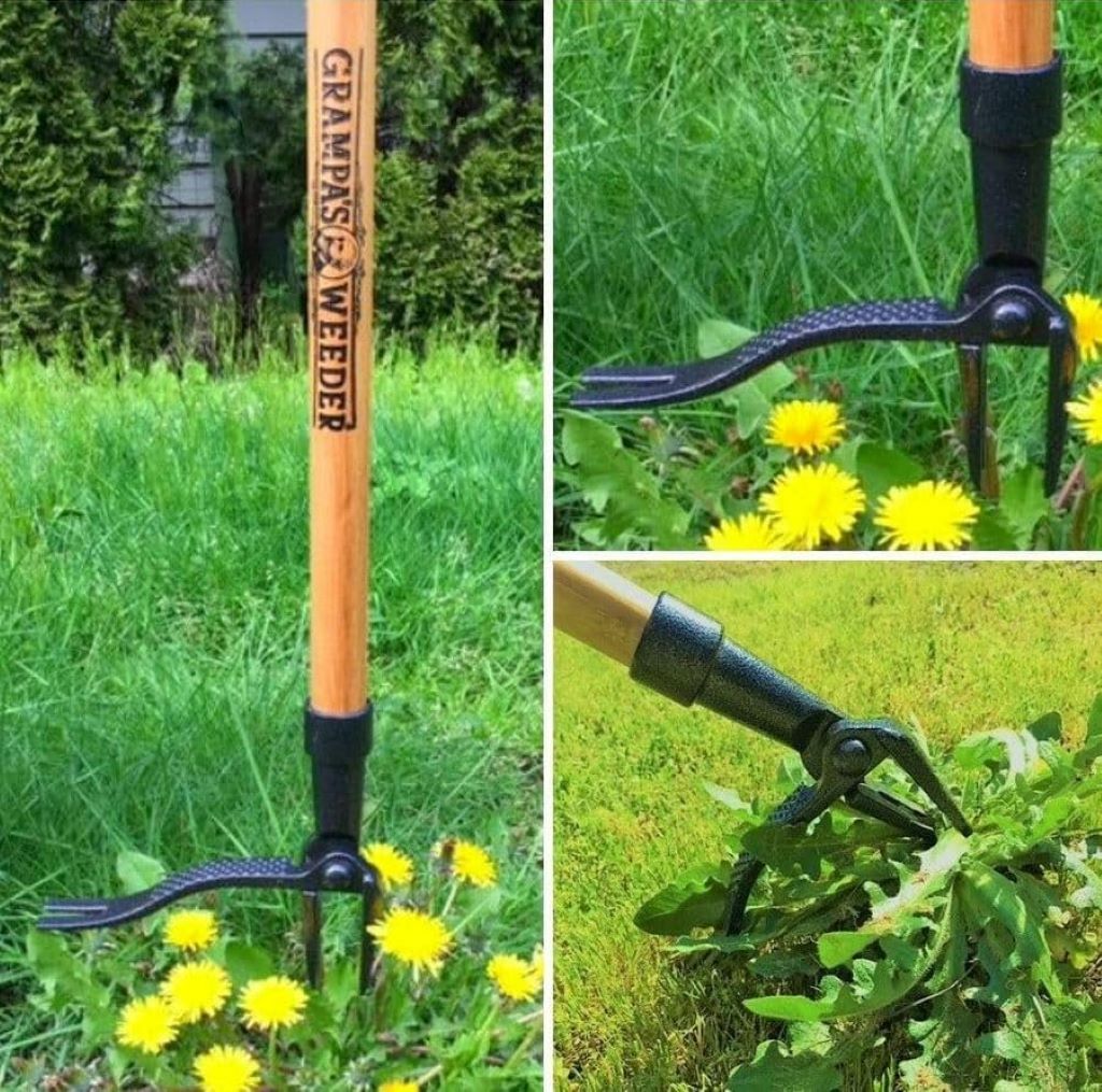 Garden weeder tool for pulling weeds without bending, kneeling, or straining