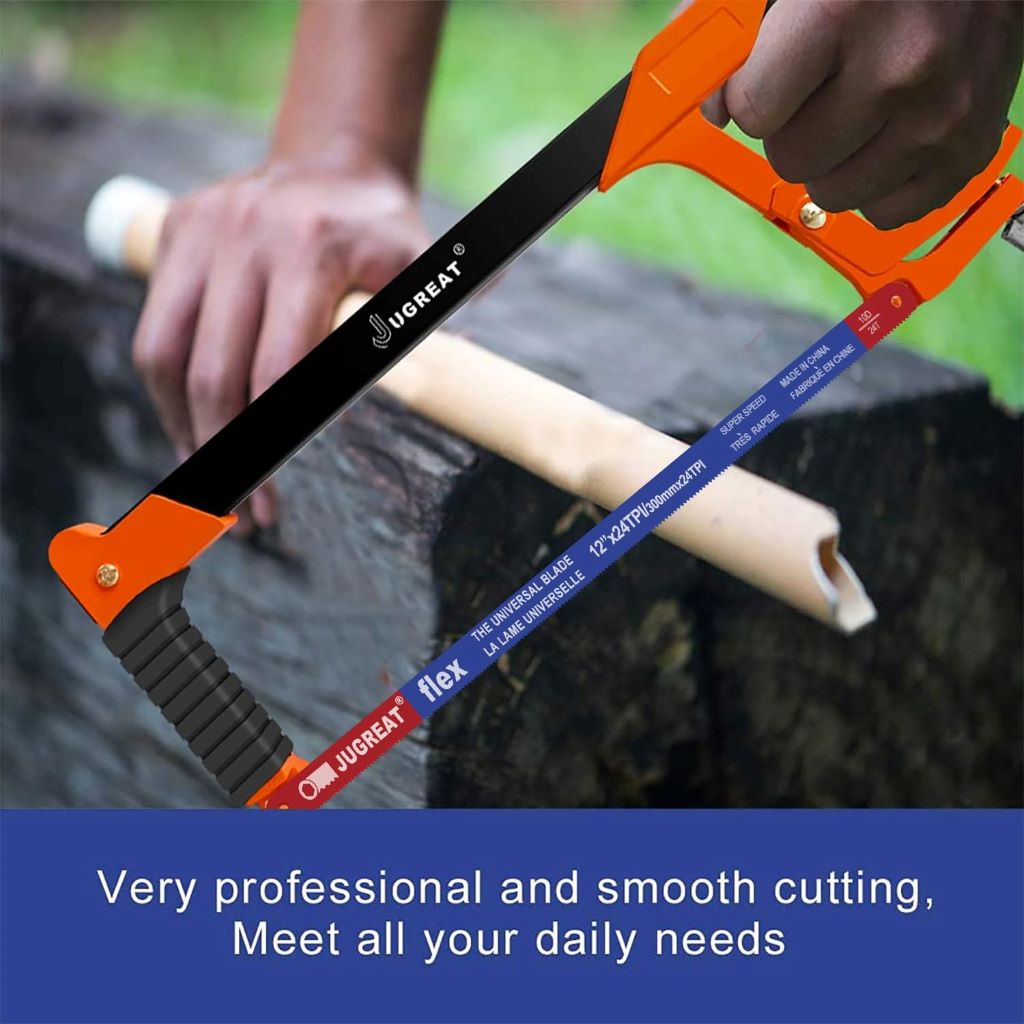 Professional contractor using JUGREAT hacksaw blade for durable and efficient cutting.