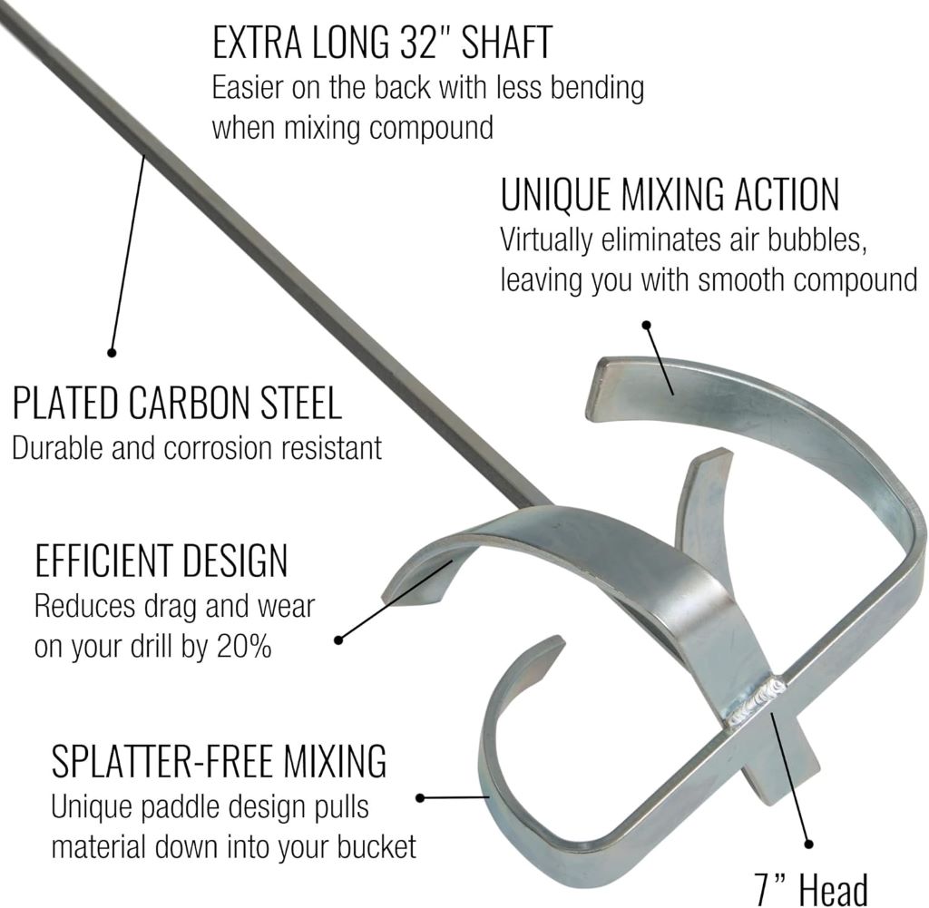 Heavy-duty LEVEL5 drywall mud mixer with long shaft and 5-inch paddle head.