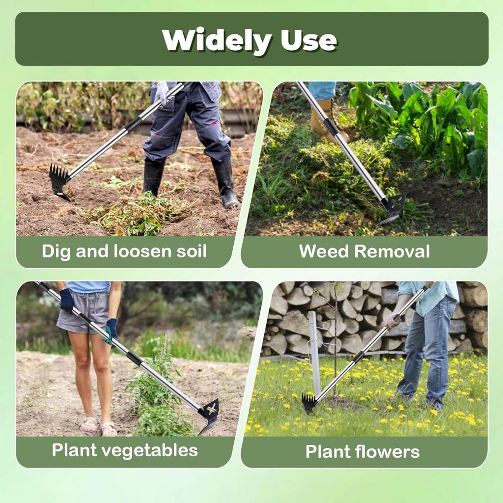 Heavy-duty manual weeder and garden hoe tool for removing weeds from lawn and patio