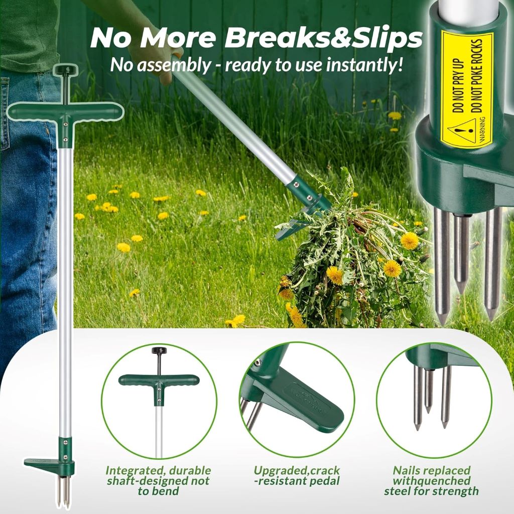 Long-handle 3-claw garden tool for effortless weed removal and root pulling