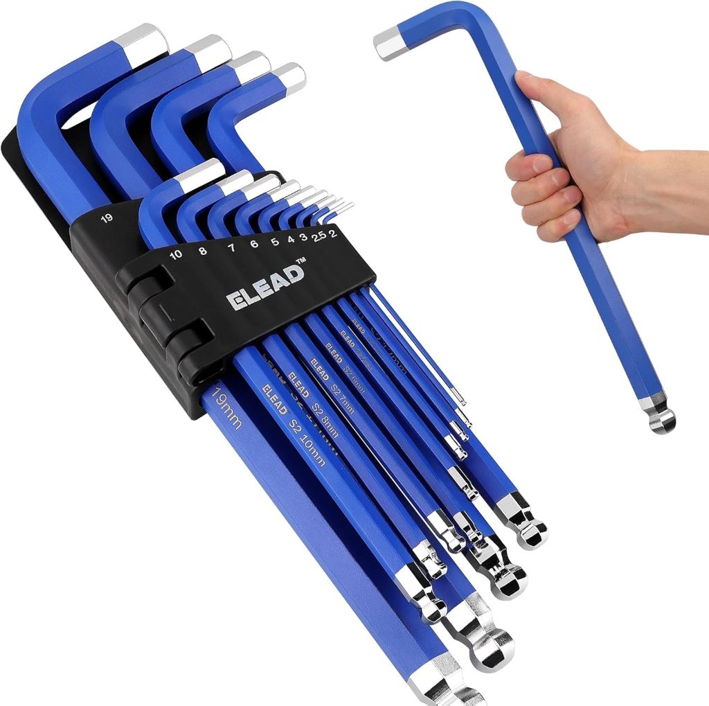 ELEAD 13-piece jumbo hex key set with long ball ends, durable S2 steel for professional and automotive use.