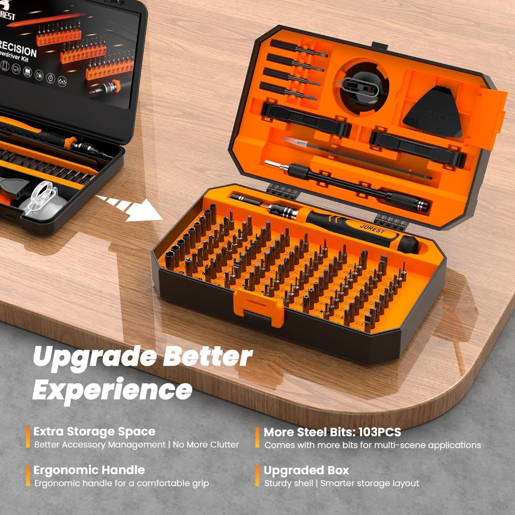 JOREST 115-in-1 Precision Screwdriver Kit with magnetic tools for electronics and gadgets.