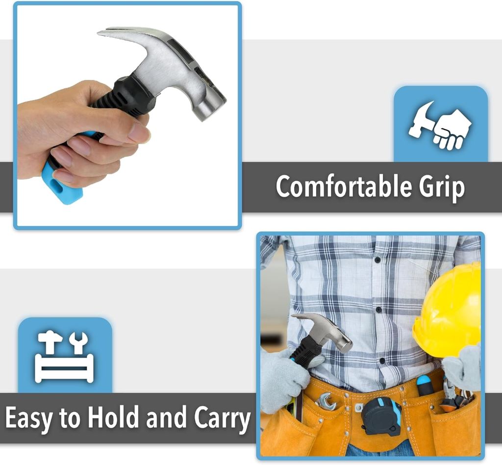 Compact pastel blue stubby claw hammer designed for camping, hiking, and adventure use