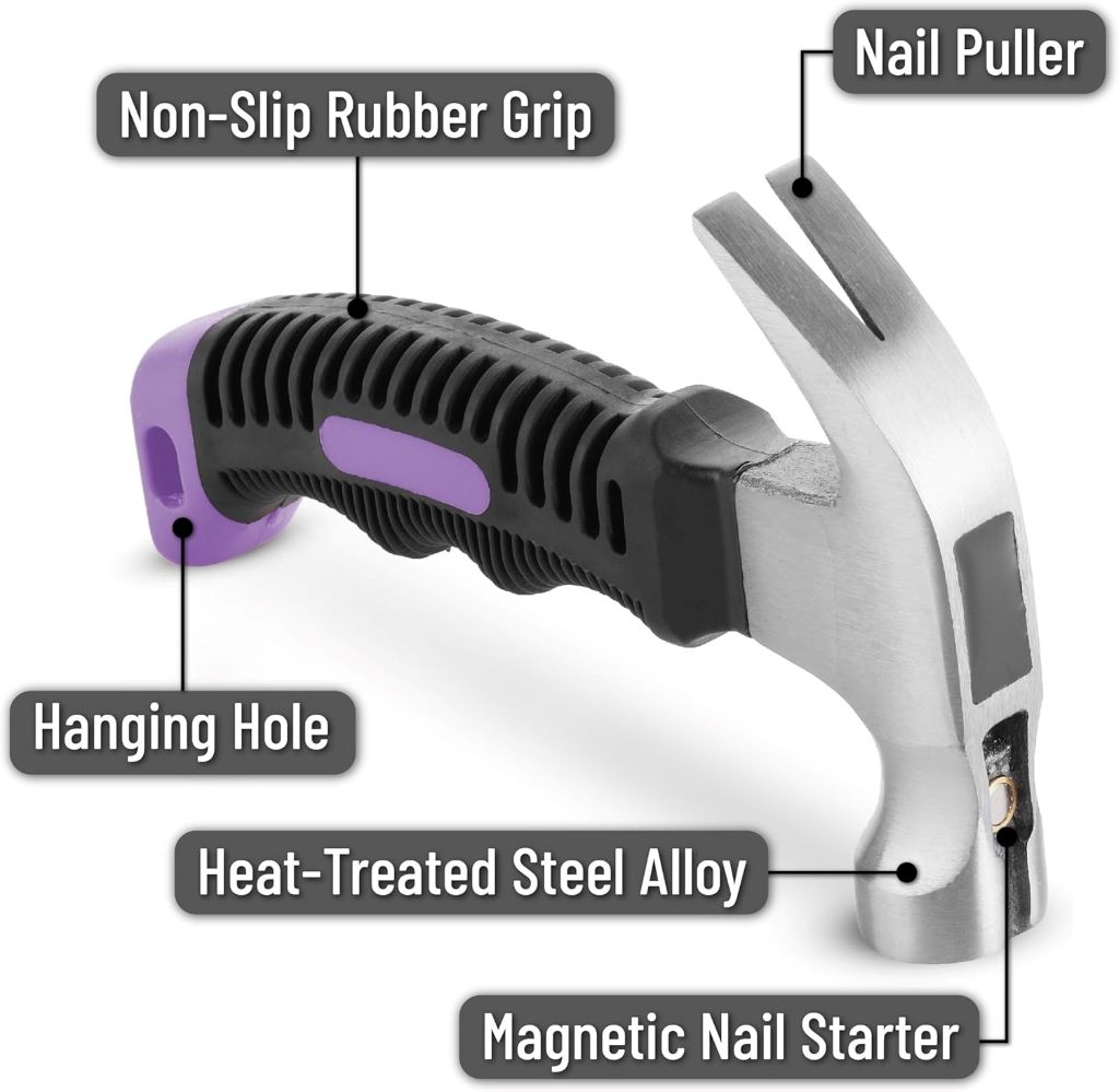 Mr. Pen 8oz purple camping hammer with claw and magnetic head, compact tool for women