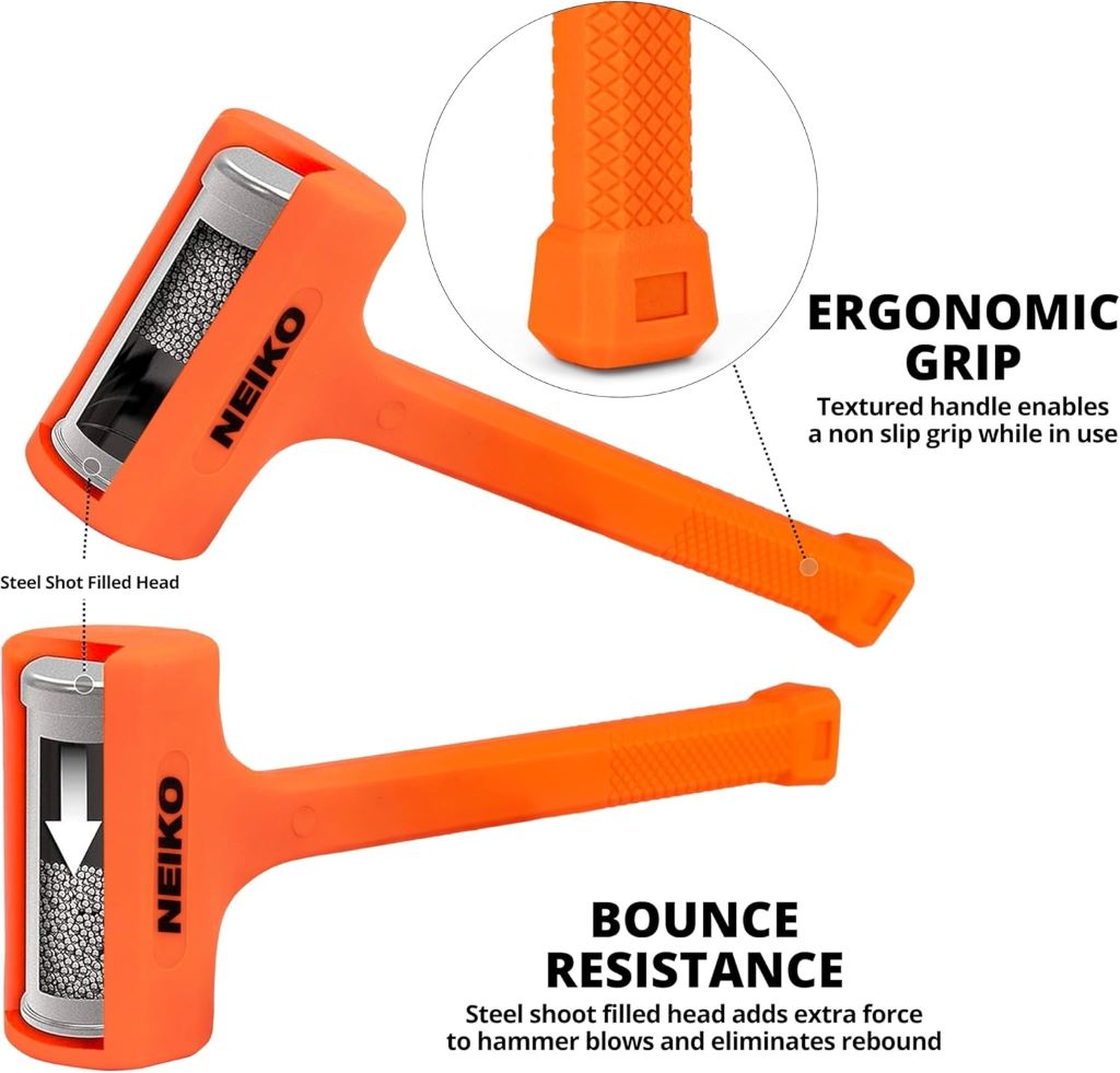 Durable NEIKO dead blow hammers, 1lb, 2lb, 3lb, spark and rebound resistant.