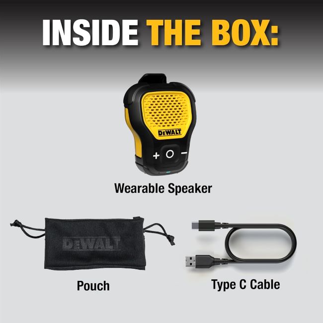 Portable DEWALT Bluetooth speaker with built-in mic for hands-free calls and music