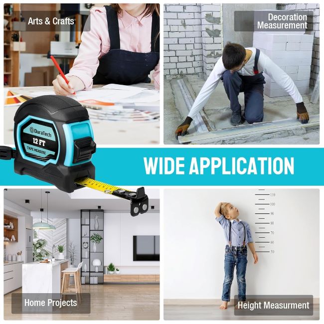 Durable DURATECH measuring tape 12FT, dual-sided, ideal for builders and DIY projects