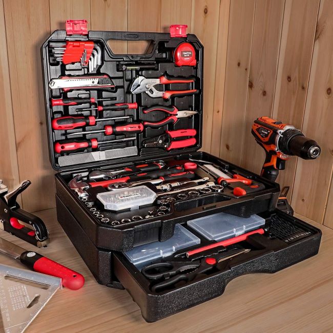 General household tool kit with drawers for DIY, handyman, and home repairs