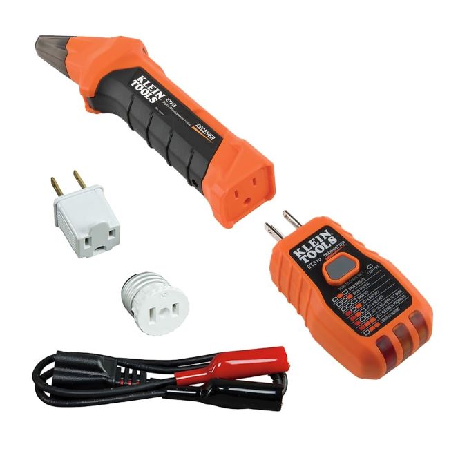Klein Tools 80016 Circuit Breaker Finder and GFCI Outlet Tester 2-piece kit on a white background