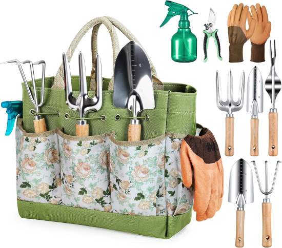 9 Piece Heavy Duty Gardening Hand Tools Set with Organizer