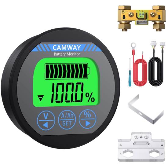 CAMWAY Battery Monitor 8 to 120V 0 to 500A Voltmeter Ammeter Voltage Current Meter