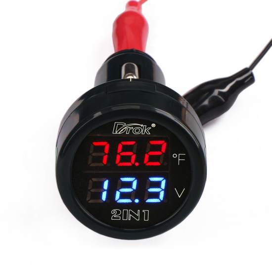 DROK Digital 2 in 1 Voltmeter and Thermometer