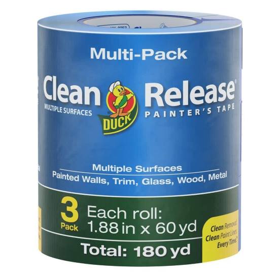 Duck Clean Release Blue Painters Tape 2 Inch 1.88 Inch x 60 Yard 3 Rolls 180 Total Yards