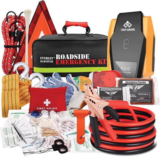 EVERLIT Emergency Roadside Assistance Kit with Air Compressor and Flashlight