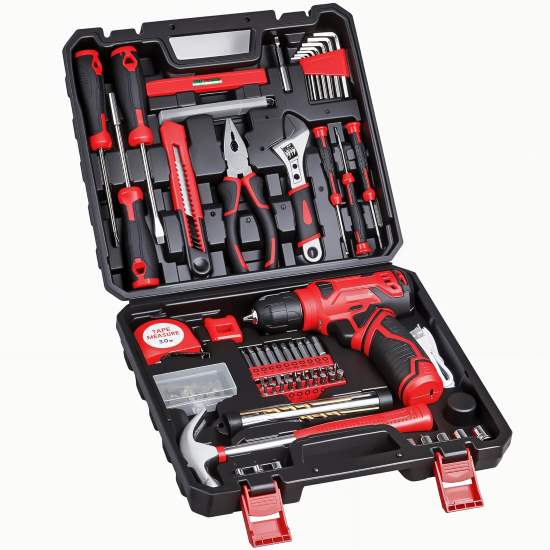 Tool Set with Cordless Drill Homeowner Handyman Tool Kit