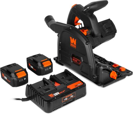 WEN Cordless 6.5-Inch Track Saw, Brushless with Variable Speed, Two 20V Max 4.0 Ah Batteries