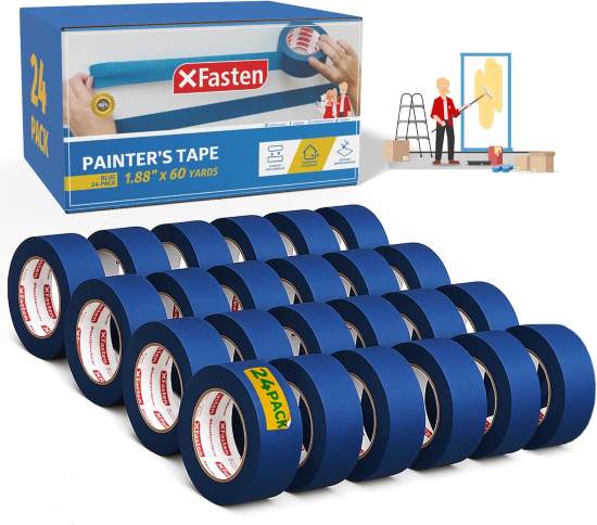 XFasten Blue Painters Tape Bulk 1.88 Inch x 60 Yards 24 Pack