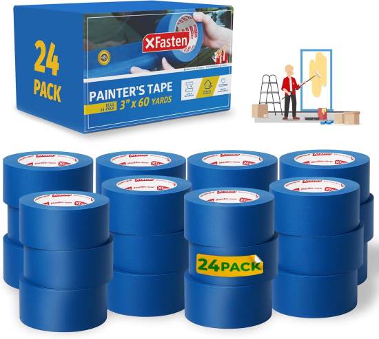 XFasten Blue Painters Tape Bulk 3 Inch x 60 Yards 24 Pack