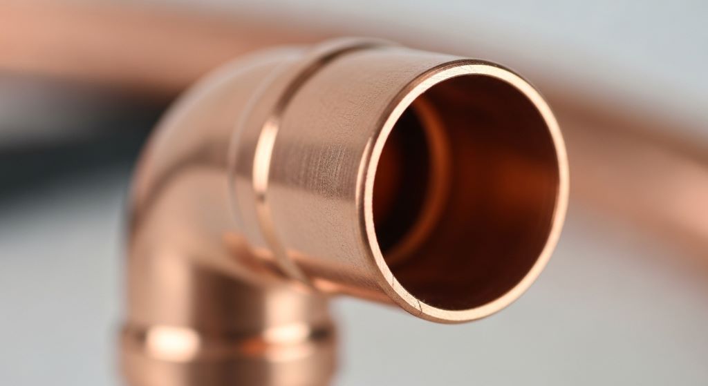 Close-up of a properly formed 45-degree copper flare on HVAC tubing