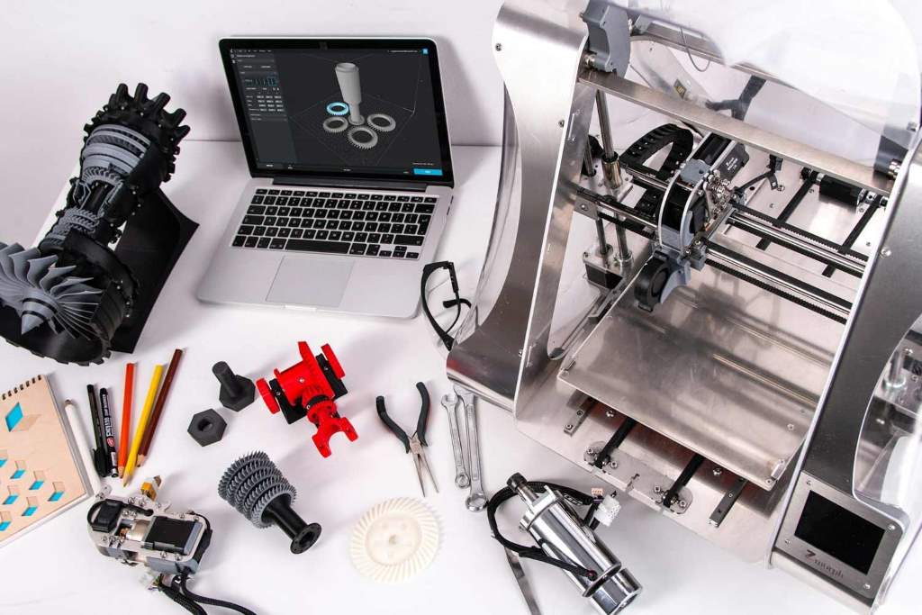 3D printer setup with essential tools for calibration and printing